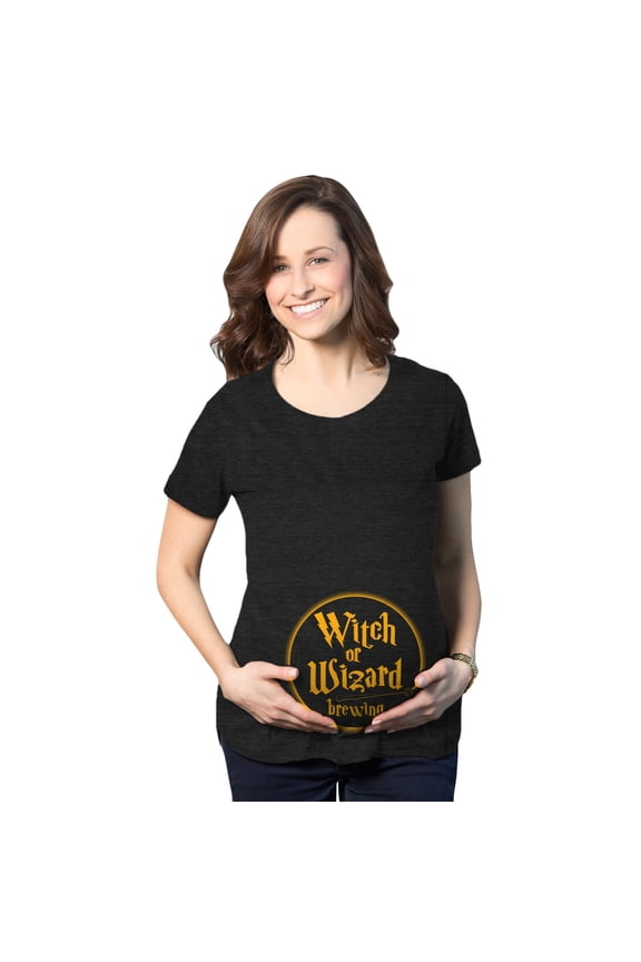 Maternity Witch Or Wizard Brewing T Shirt Funny Halloween Pregnancy Tee