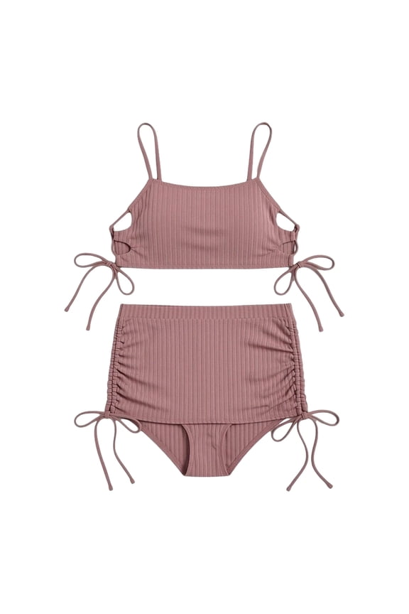 Maternity Women Bikini Set Bathing Suit Solid Color Sleeveless Swimsuit Print Two Piece With Briefs For Beach Pool,Light Pink,SIZE S