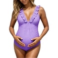 thumbnail image 1 of Maternity Women One-Piece Bathing Suit Graphic Sleeveless Swimsuit Ruffled Floral Print Swimwear For Beach Pool,Purple,SIZE L, 1 of 9