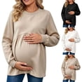 thumbnail image 1 of Maternity Women's Crewneck Sweatshirt Long Sleeve Front Pleated Blouse Fall Pregnancy Workout Loose Fit Top M-3XL, 1 of 6