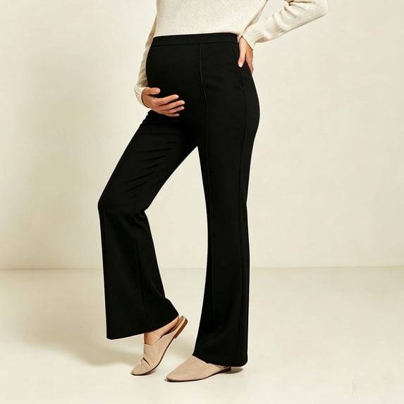 Maternity Women's Flare Pants, Over‑Belly High Elastic Support, High‑Rise Coverage, Flared Full‑Leg Cut for Multi‑Occasion Pregnancy Wear, Fall Maternity Clothes Black L