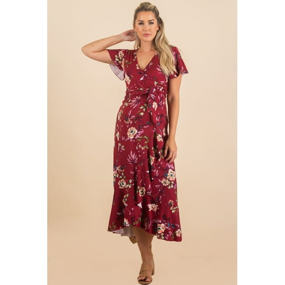 Maternity and Nursing Butterfly Sleeve Dress with Ruffles