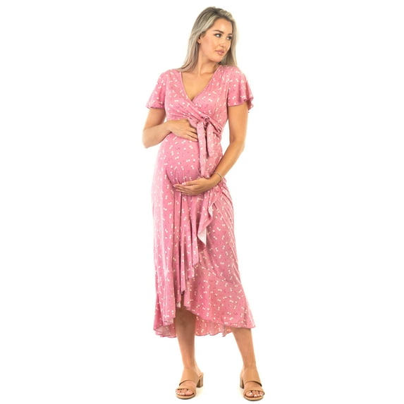 Maternity and Nursing Butterfly Sleeve Dress with Ruffles
