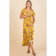 MOTHER BEE MATERNITY Maternity and Nursing Butterfly Sleeve Dress with Ruffles