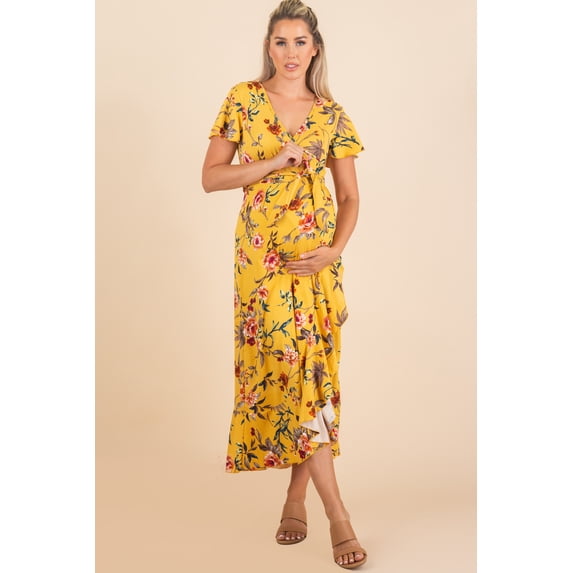 Maternity and Nursing Butterfly Sleeve Dress with Ruffles