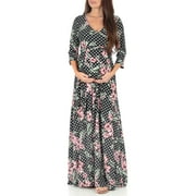 MOTHER BEE MATERNITY Maternity and Nursing Faux Wrap Polka Dot Print Dress with Adjustable Belt
