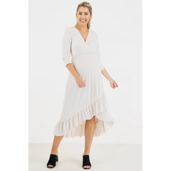 Maternity and Nursing ¾ Sleeve Faux Wrap Dress