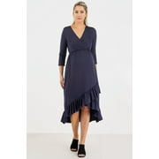 MOTHER BEE MATERNITY Maternity and Nursing ¾ Sleeve Faux Wrap Dress