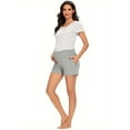 thumbnail image 1 of Yawrut Women's Maternity Shorts, Soft High-waisted Wrap Around The Abdomen, Light grey Pocket Fashionable Yoga Women Shorts For Pregnant, 1 of 6