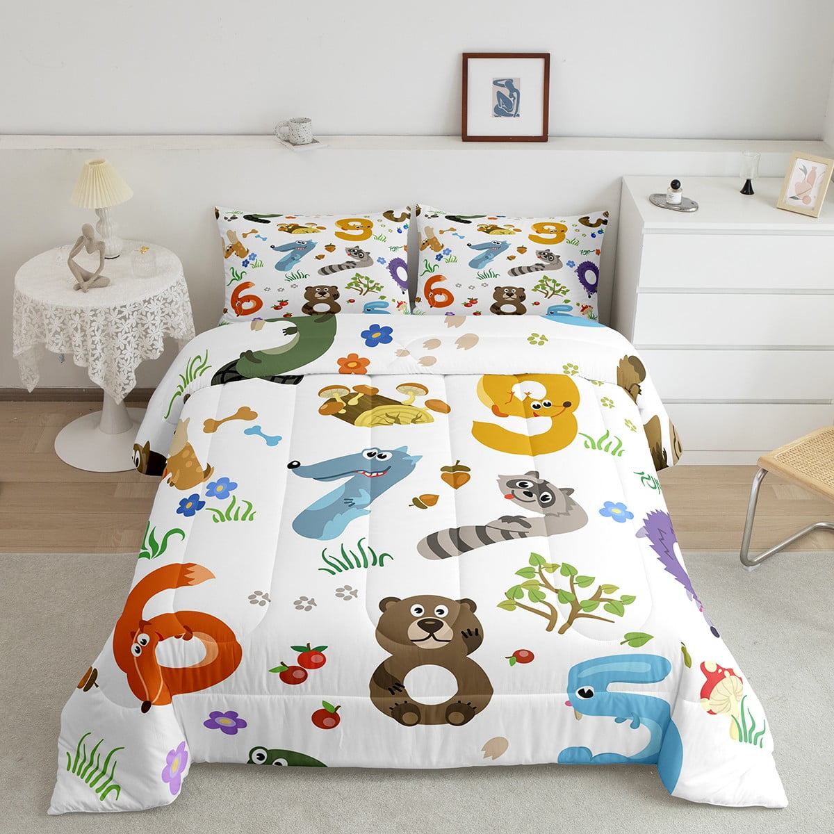 Math Bedding Set for Kids Child Boys,Lovely Alphabet Numerals Quilt