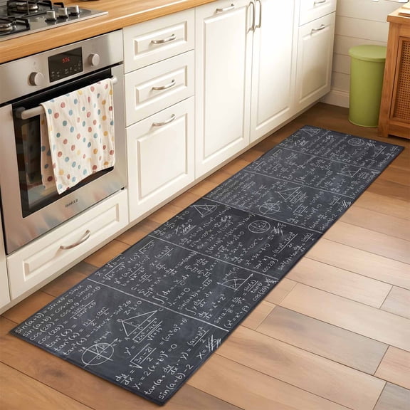 Math Blackboard 2x6 Runner Rug for Hallway Walkway Kitchen Galley, Numerical Formula Mathematics Abstract Low Pile Washable Non Slip Long Area Rug