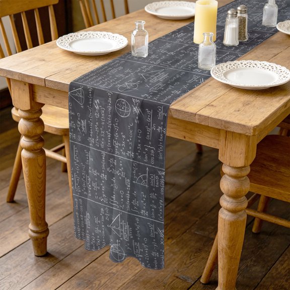 Math Blackboard 4.5ft Cheesecloth Table Runner for Dining 19"x55", Numerical Formula Mathematics Abstract Kitchen Dinner Sheer Tulle Chiffon Dresser Scarf, Holiday Party Decorations