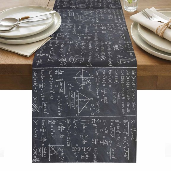 Math Blackboard Cotton Linen Table Runner Numerical Formula Mathematics Abstract Dining Table Runners for Home Decor Party Dining Room Restaurant Kitchen Party 13" x 36"