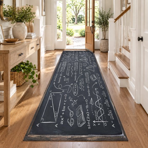 Math Blackboard Numerical Formulas Mathematics Geometric Area Rug 2'x6', Non-Slip Washable Rectangle Runner Rug Indoor Carpet for Living Room Bedroom Kitchen