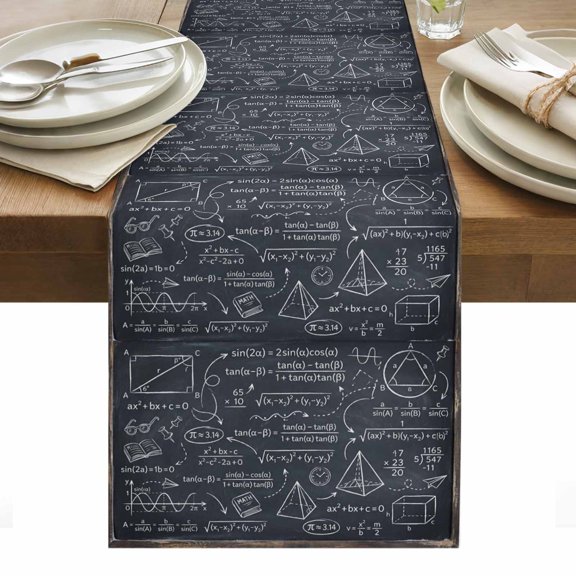 Math Blackboard Numerical Formulas Mathematics Geometric Cotton Linen Table Runner Dining Table Runners for Home Decor Party Dining Room Restaurant Kitchen Party 13" x 36"