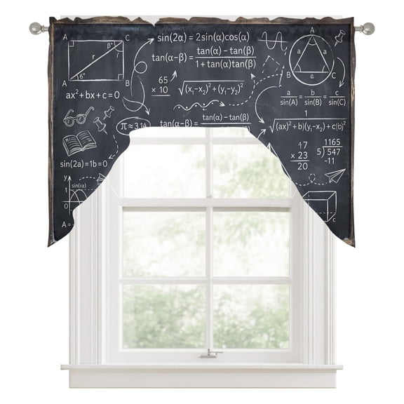 Math Blackboard Numerical Formulas Mathematics Geometric Swag Valance for Windows, Swag Curtains Valances for Small Window Treatment Rod Pocket for Kitchen Bathroom 1 Panel 56x36in