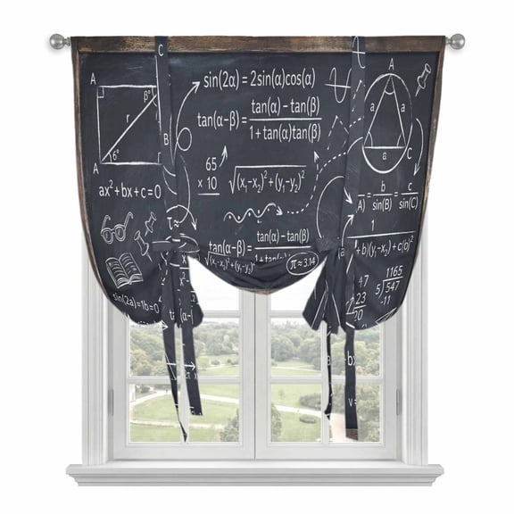Math Blackboard Numerical Formulas Mathematics Geometric Tie Up Curtain for Window, Adjustable Tie Up Balloon Curtain Valances Rod Pocket Window Treatment for Kitchen Bathroom Bedroom 52"x63"