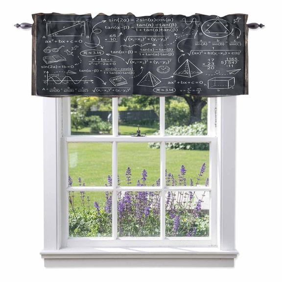 Math Blackboard Numerical Formulas Mathematics Geometric Valances for Windows Rod Pocket Cafe Window Treatments Valance Curtains for Kitchen Bathroom Laundry Basement Windows 42"x12"