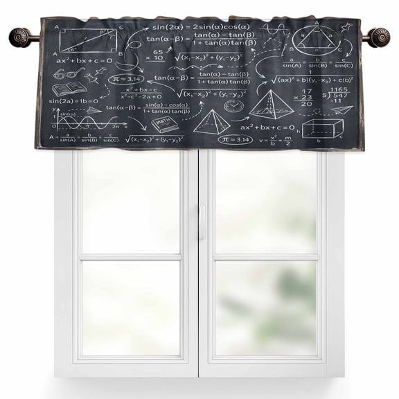 Math Blackboard Numerical Formulas Mathematics Geometric Valances for Windows Valance Curtains Rod Pocket Bathroom Small Window Treatments for Kitchen Living Room Bedroom, 42"x12"