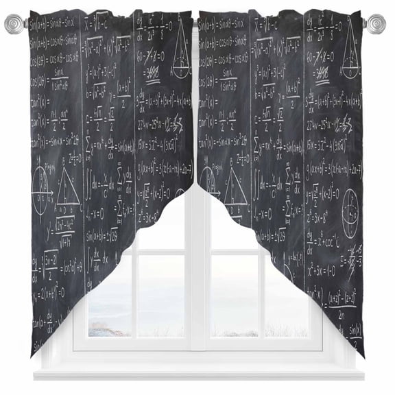 Math Blackboard Swag Kitchen Curtain Valances, Numerical Formula Mathematics Abstract Rod Pocket Curtains Window Treatment Decor Valances for Bedroom Bathroom, 2 Panels 28 x 36 Inch