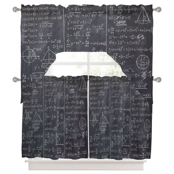 Math Blackboard Swag Valance and Tier Set of 3, Numerical Formula Mathematics Abstract Swag Curtains Valances for Small Window Treatment Rod Pocket for Kitchen Bathroom 56x36in+27.5x36*2