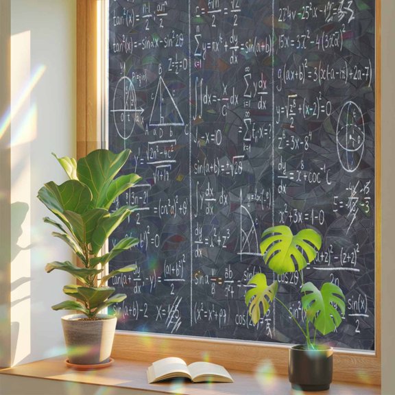 Math Blackboard Window Privacy Film, Numerical Formula Mathematics Abstract Stained Glass Rainbow Film Decorative Window Clings, Static Cling Sun Blocking Stickers 23.6" x 78.7"