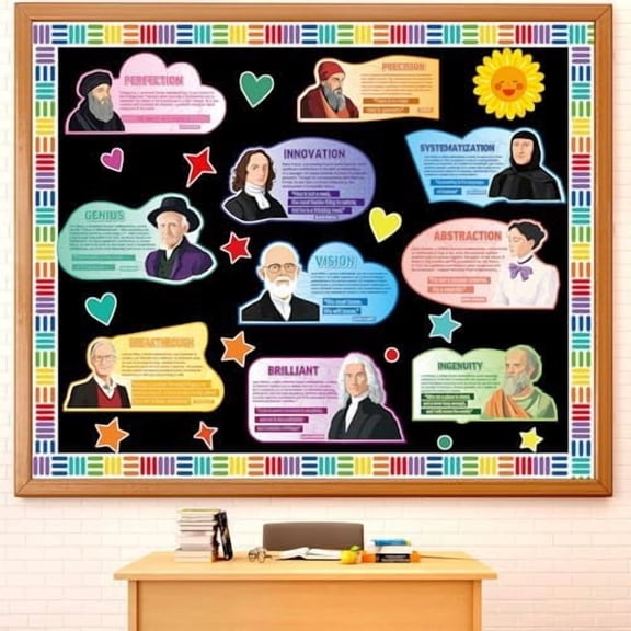 Math Bulletin Board Decoration Set Back to School Classroom Famous Mathematician Paper Cutouts Motivational Inspirational Quote Bulletin Board Decor for Middle High School Door Chalkboard Wall