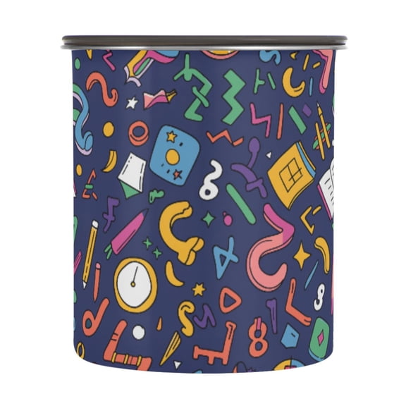 Math Cartoon Colorful Airtight Coffee Bean Canister 30oz Food Storage Containers with Lids For Gournd, Tea, Sugar, Flour, Rice, Cereal, Candy Cookie Jar