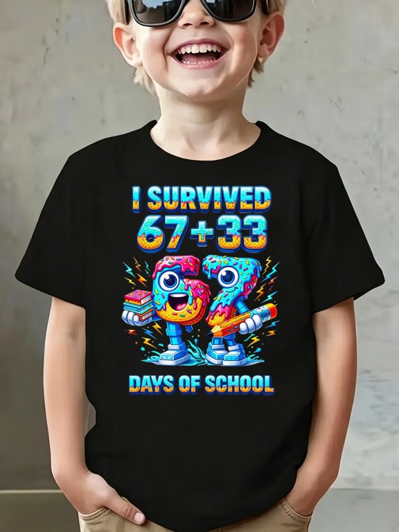 Math Cartoon Print T-Shirt, Boys T-shirt, 100% Cotton, Kids Boys T-Shirt, Boys Summer T-Shirt, Graphic Tees for Boys, Daily School Wear, Holiday Family Photos,