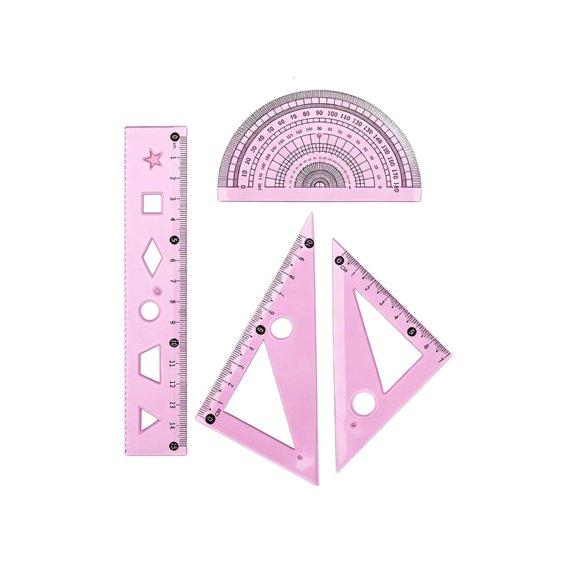 Math Class Ruler Set, 4 Flexible Geometry Tools for Clear Length, Degree Reading, Shape Drawing Home Study