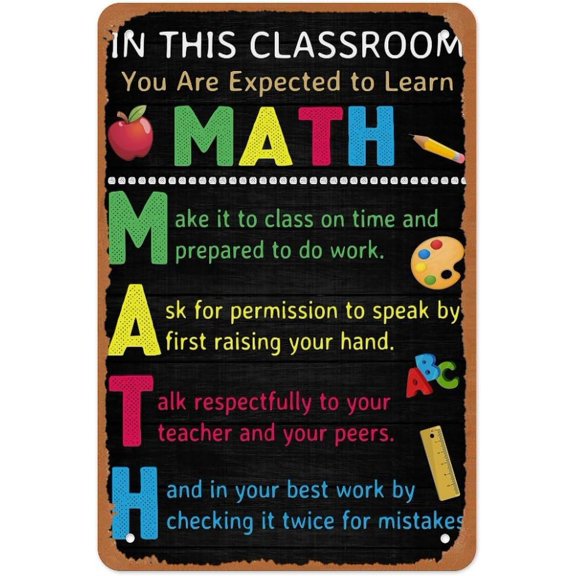 Math Classroom Rules Metal Sign Poster 12x8 Inch Inspirational Classroom Wall Decor Chalkboard Typography Teacher School Motivational In This Class You Are Expected To Learn