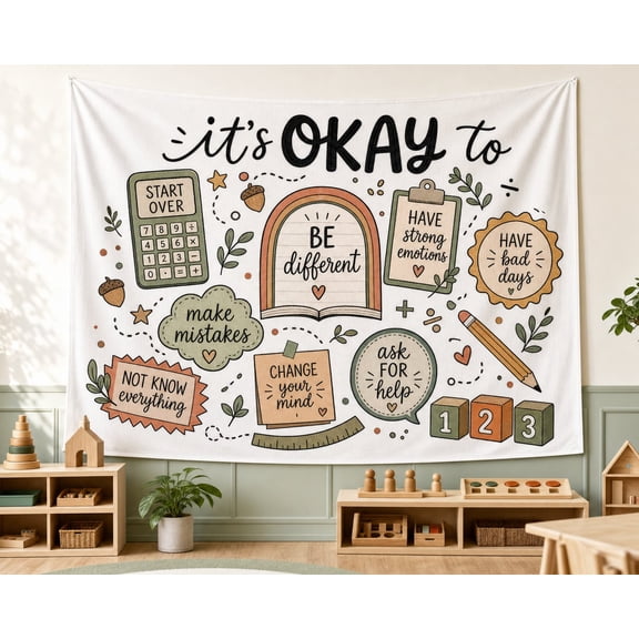 Math Classroom Tapestry: Growth Mindset Wall Hanging With Affirmation Quotes, School Offic