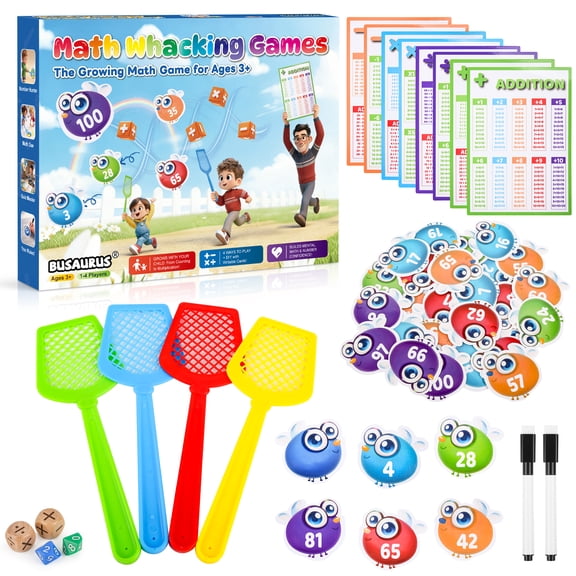 Math Counting Game, Educational Learning Swat Toy with Addition, Subtraction, Multiplication and Division Cards, Math Manipulatives Kit for Kindergarten Elementary 1st 2nd 3rd Grade