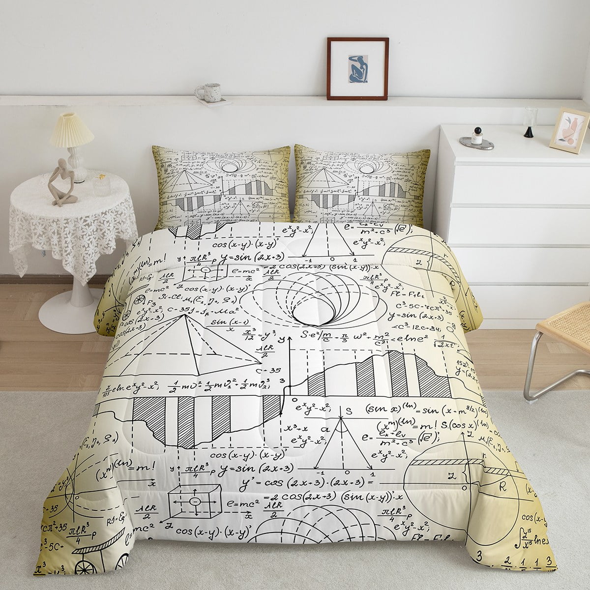 Math Equation Bedding Twin for Boys Girls Geometry Science Themed Comforter Set Mathematics