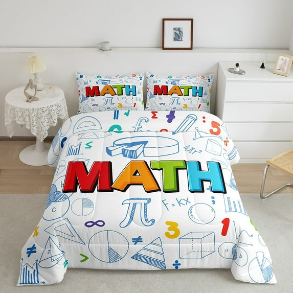 Math Equation Bedding Twin Math Theme Comforter Set Mathematics Formula Bedding Comforter Sets Math Geometry Science Duvet Insert Teens School Educational Dorm Bedroom Decor Quilt