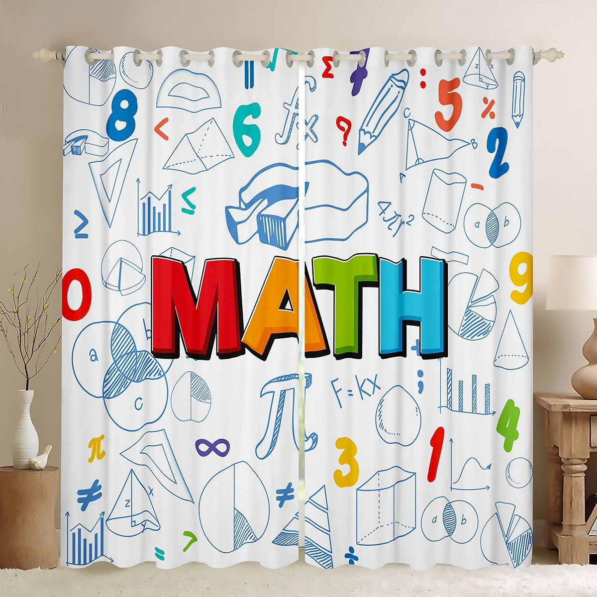 Math Equation Window Curtains for Boys Girls Math Theme Curtains
