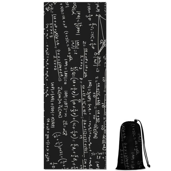 Math Equations 3D Shapes Black Pattern Hot Yoga Mat Towel Non Slip for Hot Yoga - Quick-Drying Yoga Mat Cover with 4 Corner Pockets with Travel Bag - Hot Yoga Towel Non Slip 70"x26"
