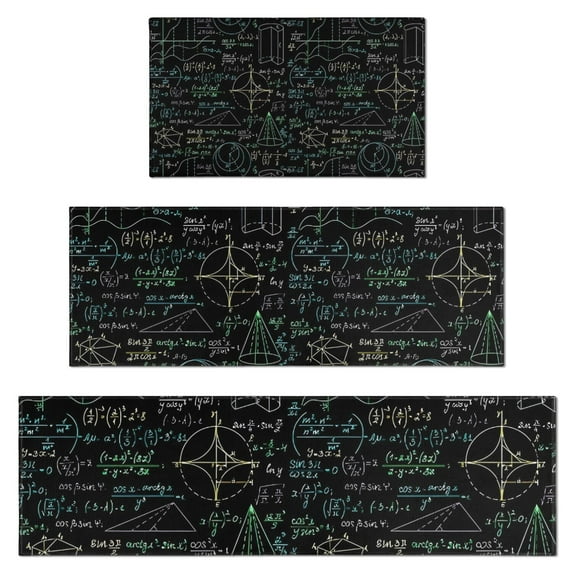 Math Equations 3D Shapes Black Pattern Kitchen Rugs Sets Of 3,Kitchen Runner Rugs Non Skid Washable,Decorative Kitchen Floor Mats for Kitchen,Sink,Laundry,17"x30"+ 17"x47" + 17"x59"