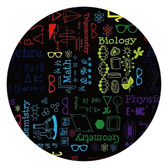 Math Equations Academic Subjects Black Pattern Round Fitted Tablecloth with Elastic Edge,Dining Table Cover Waterproof,Outdoor Round Tablecloth for Camping,Dining,Indoor and Outdoor