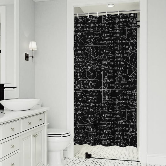 Math Equations Algebra Formulas Black Pattern Shower Curtain 36"x72" ,Bathroom Decorative Shower Curtains Set with 12 Hooks,Modern Waterproof Washable Shower Curtain
