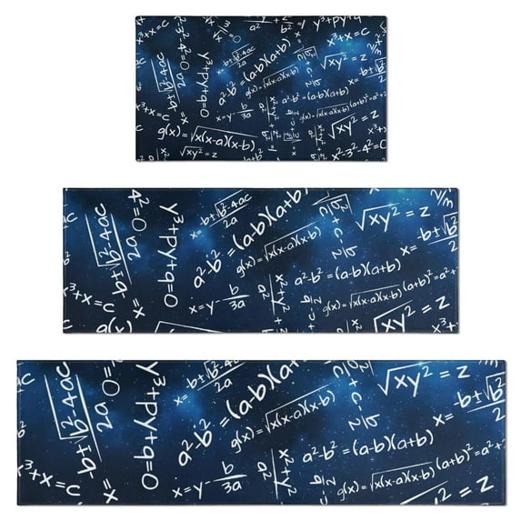 Math Equations Algebra Formulas Blue Pattern Kitchen Rugs Sets Of 3,Kitchen Runner Rugs Non Skid Washable,Decorative Kitchen Floor Mats for Kitchen,Sink,Laundry,17"x30"+ 17"x47" + 17"x59"
