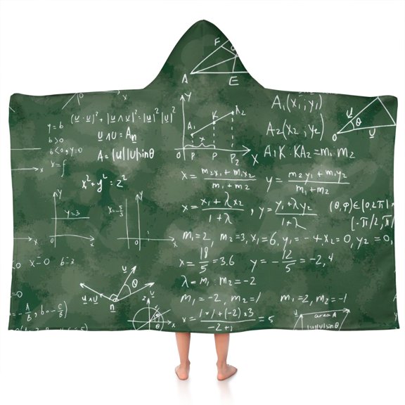 Math Equations Algebra Green Pattern Hooded Bath Towel,50"x30" for Ages 3 To 12 Kids, Quick Dry Lightweight Soft Microfiber Hood Beach Towel Cover Up for Kids