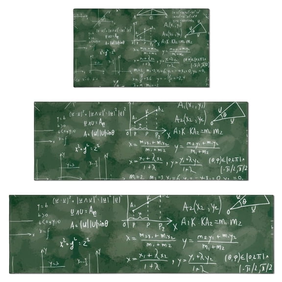 Math Equations Algebra Green Pattern Kitchen Rugs Sets Of 3,Kitchen Runner Rugs Non Skid Washable,Decorative Kitchen Floor Mats for Kitchen,Sink,Laundry,17"x30"+ 17"x47" + 17"x59"