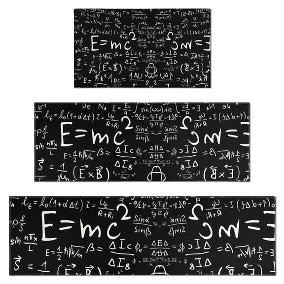 Math Equations Algebra Symbols Black Pattern Kitchen Rugs Sets Of 3,Kitchen Runner Rugs Non Skid Washable,Decorative Kitchen Floor Mats for Kitchen,Sink,Laundry,17"x30"+ 17"x47" + 17"x59"
