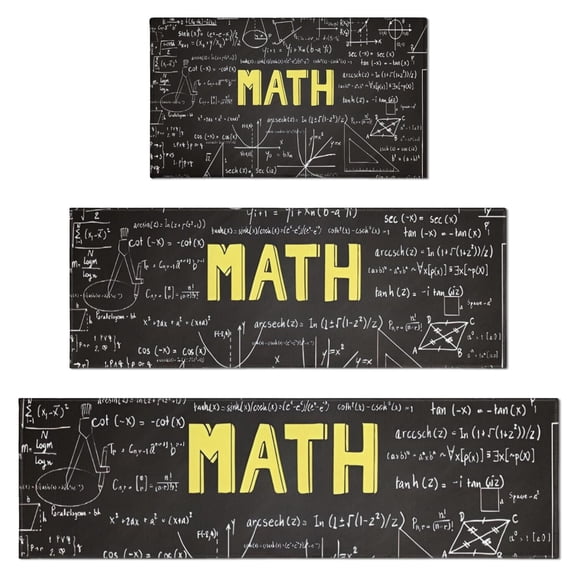 Math Equations Algebraic Symbols Black Pattern Kitchen Rugs Sets Of 3,Kitchen Runner Rugs Non Skid Washable,Decorative Kitchen Floor Mats for Kitchen,Sink,Laundry,17"x30"+ 17"x47" + 17"x59"