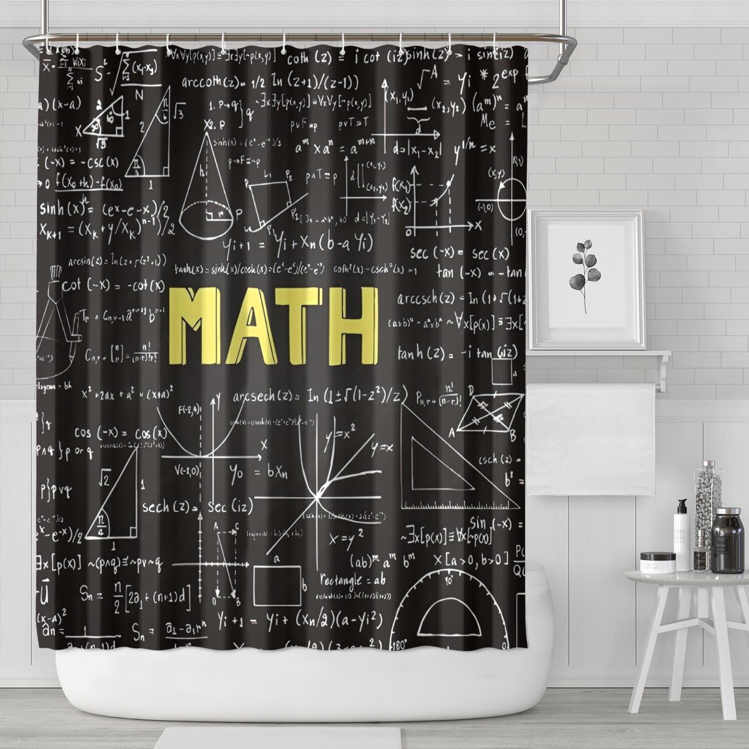 Math Equations Algebraic Symbols Black Pattern Shower Curtain 72