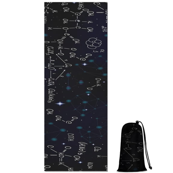 Math Equations Astronomy Symbols Blue Pattern Hot Yoga Mat Towel Non Slip for Hot Yoga - Quick-Drying Yoga Mat Cover with 4 Corner Pockets with Travel Bag - Hot Yoga Towel Non Slip 70"x26"