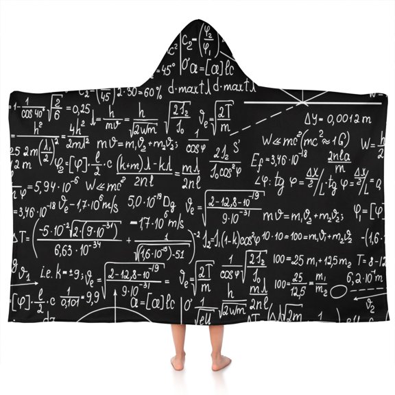 Math Equations Binary Code Blue Pattern Hooded Bath Towel,50"x30" for Ages 3 To 12 Kids, Quick Dry Lightweight Soft Microfiber Hood Beach Towel Cover Up for Kids