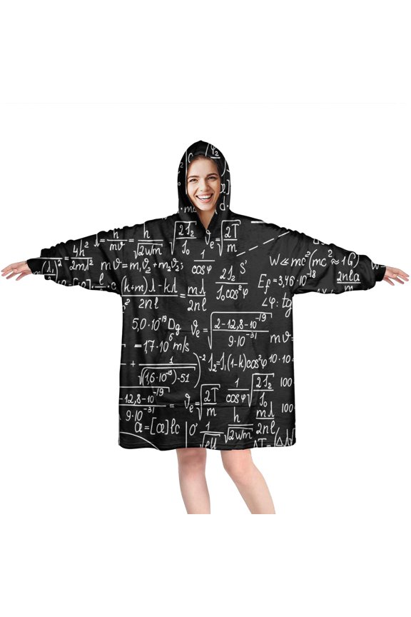 Math Equations Binary Code Blue Pattern Wearable Oversized Blanket,Wearable Blanket Hoodie for Adults,Cozy Hooded Blankets with Super Pockets,Super Warm Fuzzy Pullover for Women & Men