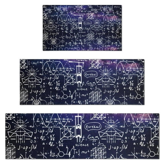 Math Equations Biology Molecules Green Pattern Kitchen Rugs Sets Of 3,Kitchen Runner Rugs Non Skid Washable,Decorative Kitchen Floor Mats for Kitchen,Sink,Laundry,17"x30"+ 17"x47" + 17"x59"